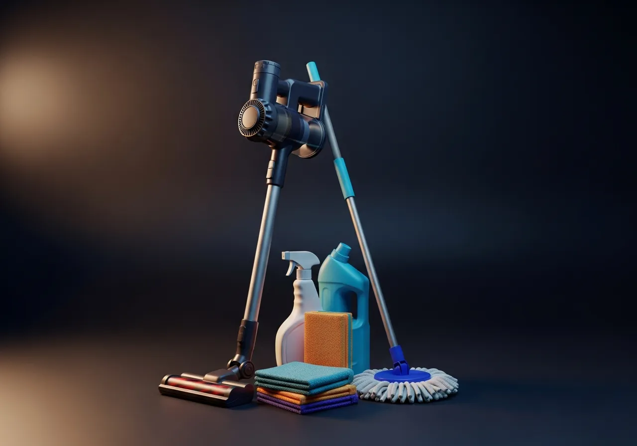 Aspirapolvere e pulizia di pavimenti e finestre
